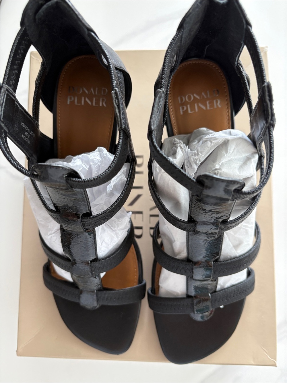 Donald J. Pliner Black Crinkle Patent Ankle high heel shoes